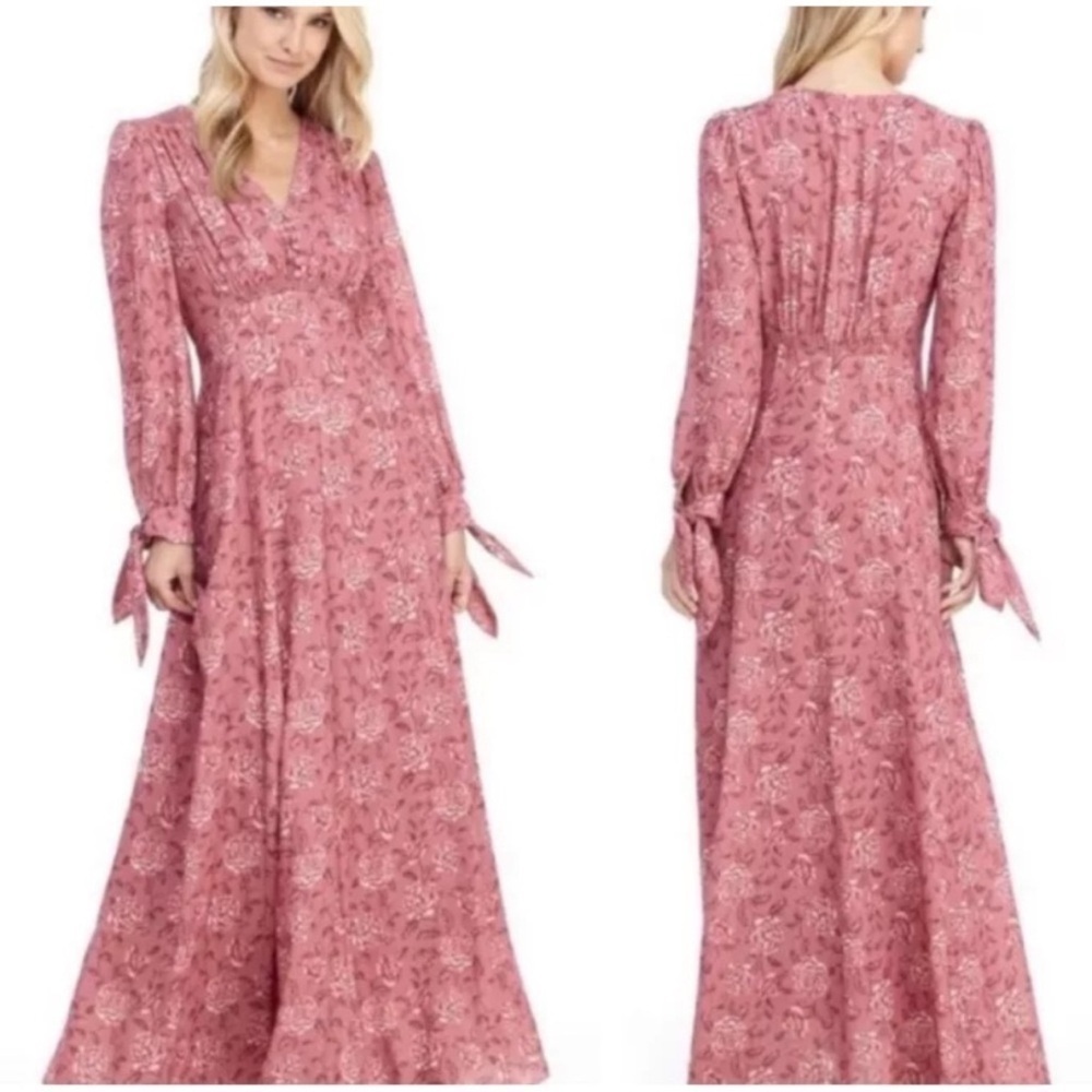 Gal Meets Glam Florence Pink Floral Maxi Dress Sz 4 Romantic Tie Cuff Gown - Picture 1 of 8